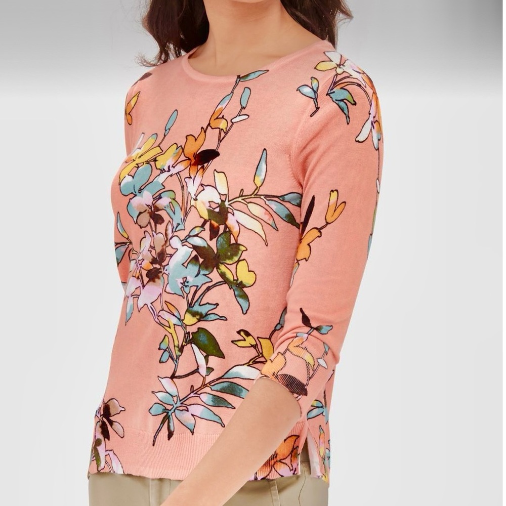 THE LIMITED FLORAL ASYMMETRICAL HEM SWEATER